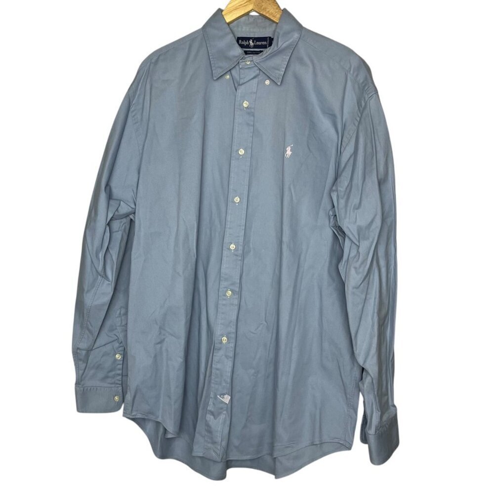 Ralph Lauren Men's L Long Sleeve Classic Button Up Dress Shirt Solid Light Blue